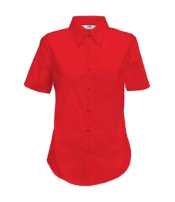 Fruit Of The Loom Ladies Lady-Fit Short Sleeve Poplin Shirt (Red)