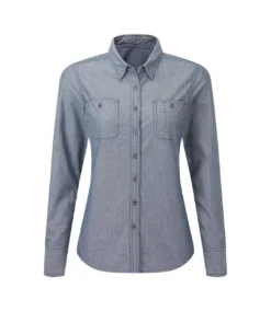 Premier® Premier Womens/Ladies Chambray Organic Long-Sleeved Shirt (Indigo Denim)
