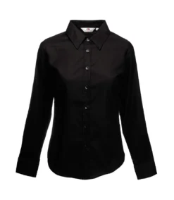 Fruit Of The Loom Ladies Lady-Fit Long Sleeve Oxford Shirt (Black)