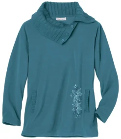 Women's Embroidered Fleece Sweater - Turquoise -Featured Women's Clothing Stores 162d0b5816bbe2c03dcedf34fa943d48