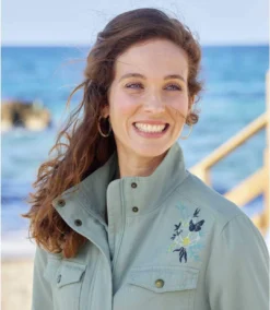 Women's Embroidered Safari Jacket - Aqua Blue -Featured Women's Clothing Stores 17e628a157ee4ccb52a289dd48fbebb0