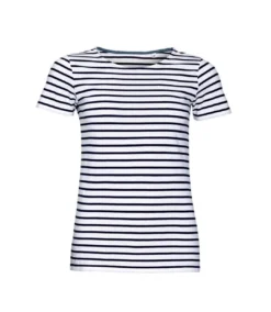 SOLS Womens/Ladies Miles Striped Short Sleeve T-Shirt (White/Navy)