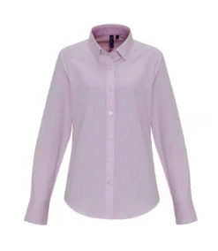 Premier® Premier Womens/Ladies Cotton Rich Oxford Stripe Blouse (White/Pink)