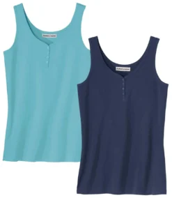 Pack Of 2 Women's Tank Tops - Turquoise Navy