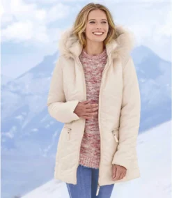 Women's Quilted Parka With Faux-Fur Hood - Water-Repellent - Full Zip