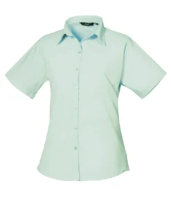 Premier® Premier Short Sleeve Poplin Blouse/Plain Work Shirt (Aqua)