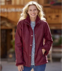 Women's Burgundy Faux-Suede Jacket - Water-Repellent -Featured Women's Clothing Stores 2849d397466b33ed89bfcc6f4bd2334f