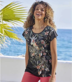 Women's Black Printed T-Shirt