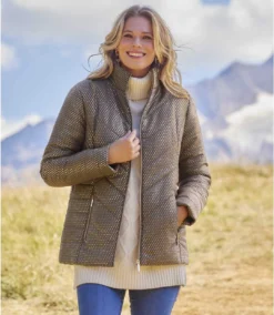 Women's Iridescent Padded Jacket - Water-Repellent - Chestnut -Featured Women's Clothing Stores 32042291c51bbc965dacc5ff32787234