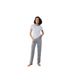 Towel City Womens/Ladies Pajama T-Shirt And Bottoms Set (White/Heather Grey)