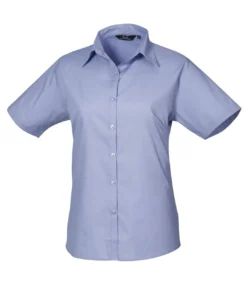 Premier® Premier Short Sleeve Poplin Blouse/Plain Work Shirt (Mid Blue)