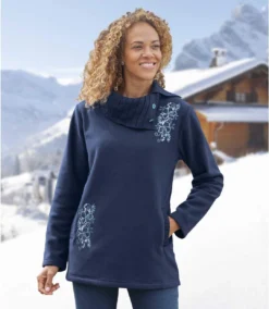 Women's Navy Embroidered Fleece Pullover