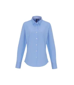 Premier® Premier Womens/Ladies Striped Oxford Long-Sleeved Formal Shirt (Oxford Blue)