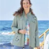 Women's Embroidered Safari Jacket - Aqua Blue