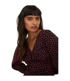 Dorothy Perkins Womens/Ladies Spotted Ruched Front Top (Black) -Featured Women's Clothing Stores 4F7FC90742B2A93766A2483F48554072CFC40F5F03114BF0F0DD6F397919E756