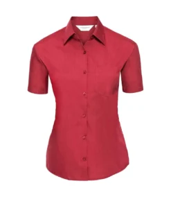 Russell Collection Womens/Ladies Poplin Easy-Care Short-Sleeved Formal Shirt (Classic Red)