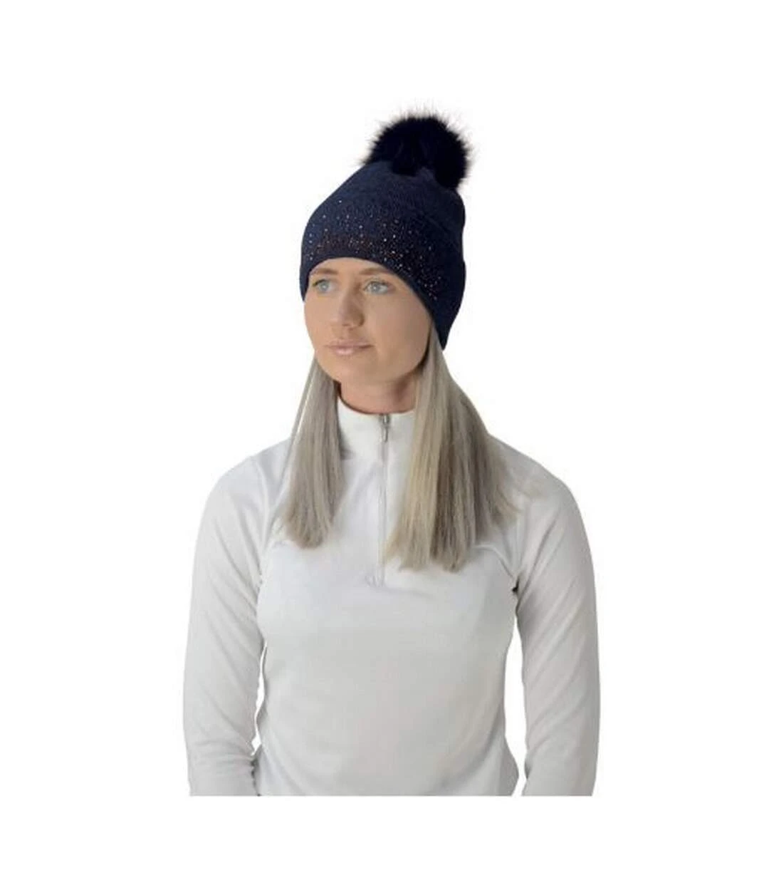 HyFASHION Womens/Ladies Alaska Diamante Bobble Hat (Navy/Rose Gold)