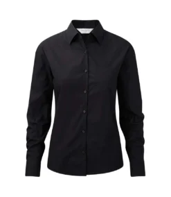 RUSSELL Jerzees Ladies/Womens Long Sleeve Pure Cotton Work Shirt (Black)