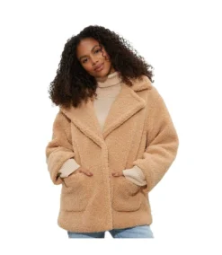 Dorothy Perkins Womens/Ladies Short Teddy Fleece Patch Pocket Coat (Camel)