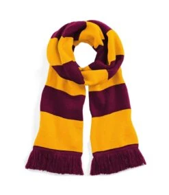 Beechfield Varsity Unisex Winter Scarf (Double Layer Knit) (Burgundy/Gold) (One Size)