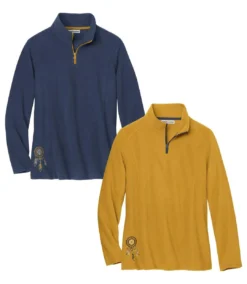 Pack Of 2 Women's Microfleece Pullovers - Navy Ochre