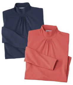 Pack Of 2 Women's Turtleneck Tops - Navy Coral