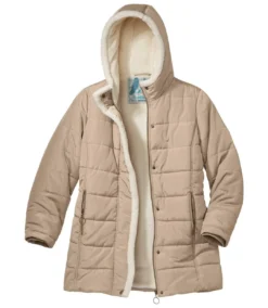Women's Beige Water-Repellent Padded Parka - Foldaway Hood -Featured Women's Clothing Stores 6e00a41056be6bc490b1fd4b733c125e