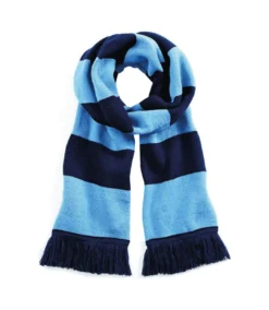 Beechfield Varsity Unisex Winter Scarf (Double Layer Knit) (French Navy / Sky Blue) (One Size)
