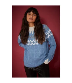Dorothy Perkins Womens/Ladies Fair Isle Sweater (Blue/White)