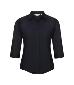 Russell Collection Ladies 3/4 Sleeve Poly-Cotton Easy Care Fitted Poplin Shirt (French Navy)