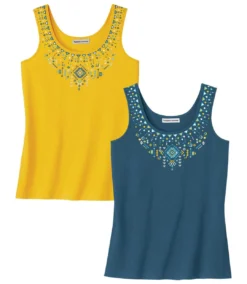 Pack Of 2 Women's Tank Tops - Yellow Blue