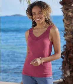 Pack Of 2 Women's Lace Tank Tops - Pink Off-White -Featured Women's Clothing Stores 81631394817ebf8154c460fcc1c45a98