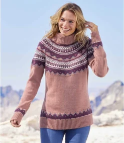 Women's Turtleneck Sweater - Mottled Pink