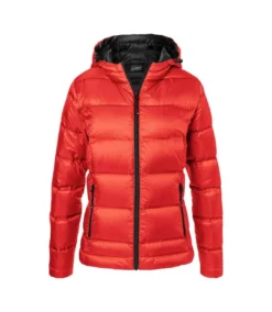 James And Nicholson Womens/Ladies Hooded Down Jacket (Flame Red/Black)