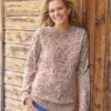 Women's Cable Knit Sweater - Ecru Red Khaki