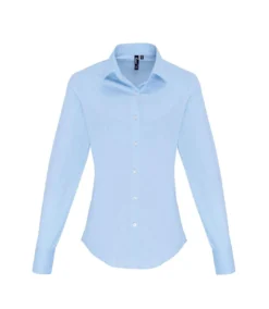 Premier® Premier Womens/Ladies Stretch Fit Poplin Long Sleeve Blouse (Pale Blue)