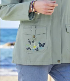 Women's Embroidered Safari Jacket - Aqua Blue -Featured Women's Clothing Stores 8beda500632cf256700641b675839288