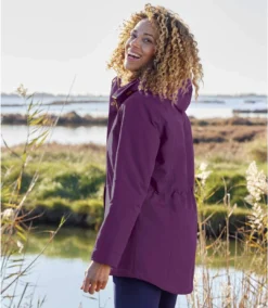 Women's Water-Repellent Parka With Hood - Plum