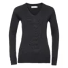 Russell Collection Ladies/Womens V-Neck Knitted Pullover Sweatshirt (Black)