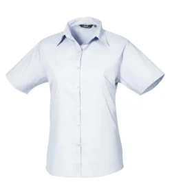 Premier® Premier Short Sleeve Poplin Blouse/Plain Work Shirt (Light Blue)