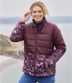 Women's Printed Padded Jacket - Plum