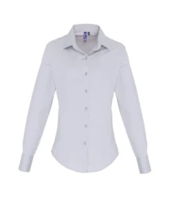 Premier® Premier Womens/Ladies Stretch Fit Poplin Long Sleeve Blouse (Silver)