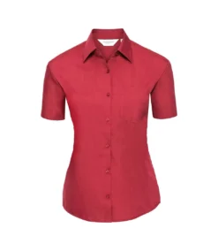 Russell Collection Womens/Ladies Poplin Easy-Care Short-Sleeved Shirt (Classic Red)