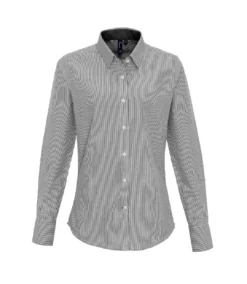 Premier® Premier Womens/Ladies Cotton Rich Oxford Stripe Blouse (White/Gray)