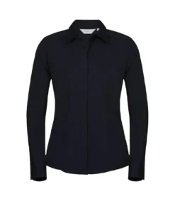 Russell Collection Ladies Long Sleeve Fitted Poplin Shirt (French Navy)