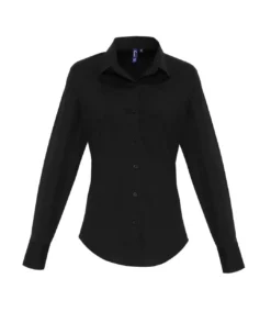 Premier® Premier Womens/Ladies Stretch Fit Poplin Long Sleeve Blouse (Black)