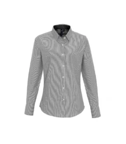 Premier® Premier Womens/Ladies Striped Oxford Long-Sleeved Formal Shirt (White/Gray)
