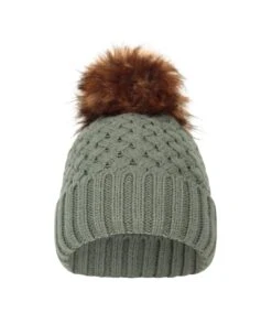 Mountain Warehouse Womens/Ladies Lisbon Pom Pom Borg Lined Beanie (Green)