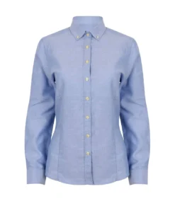 Henbury Womens/Ladies Modern Long Sleeve Oxford Shirt (Blue)