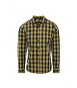 Premier® Premier Womens/Ladies Mulligan Check Long Sleeve Shirt (Camel/Navy)